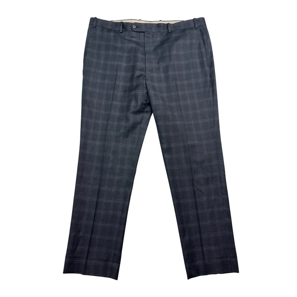 Di Milano 42x32 Blue Gray Plaid Dress Suit Pants Trousers Wool Flat‎ Front Mens